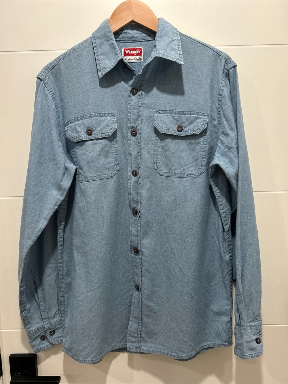 Wrangler Light Blue Denim Button-Down Work Shirt